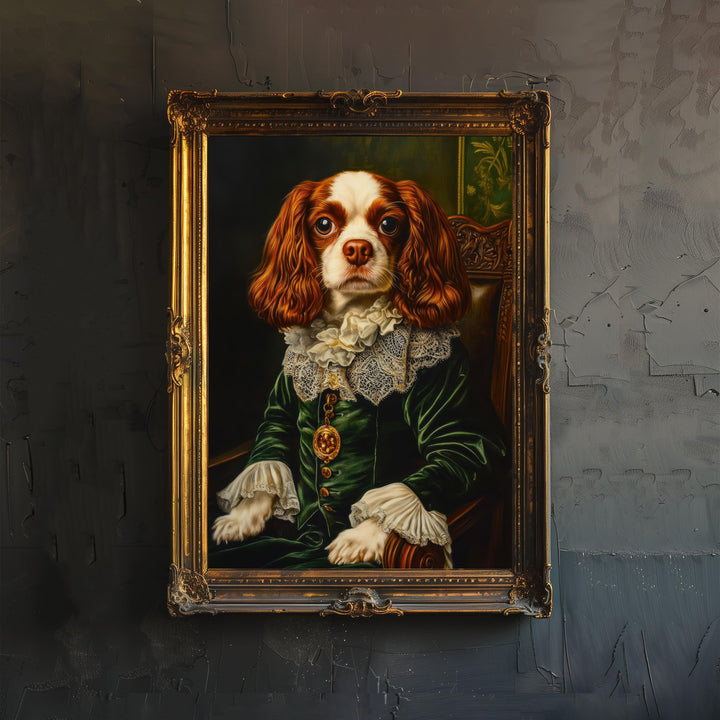 Cavalier King Charles Portrait Print Regal Dog Wall Art Renaissance Pet Art Funny Dog Gift Dark Academia Decor