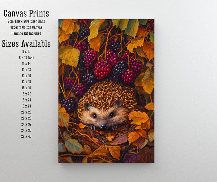 Hedgehog Beneath Blackberry Bush Print Cottagecore Wildlife Art Rustic Garden Decor Woodland Animal Illustration