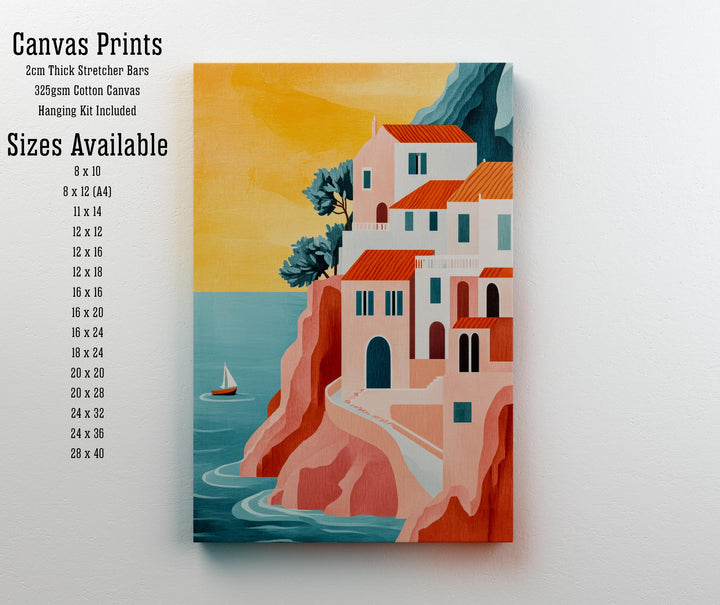 Amalfi Coast Minimalist Travel Poster Print Italy Wall Art Mediterranean Coastal Landscape Gift for Europe Lovers and Fans of Scenic Italian