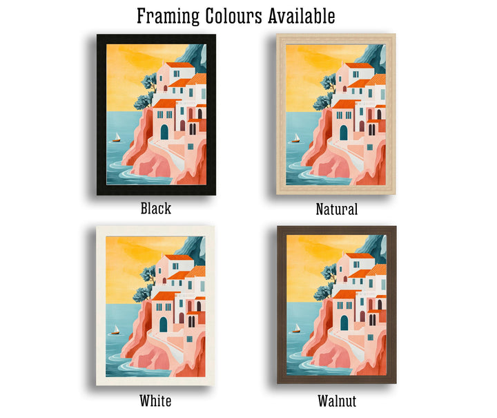 Amalfi Coast Minimalist Travel Poster Print Italy Wall Art Mediterranean Coastal Landscape Gift for Europe Lovers and Fans of Scenic Italian
