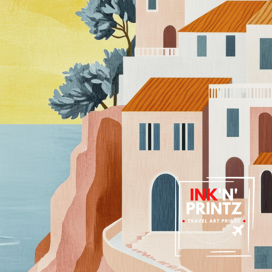 Amalfi Coast Minimalist Travel Poster Print Italy Wall Art Mediterranean Coastal Landscape Gift for Europe Lovers and Fans of Scenic Italian
