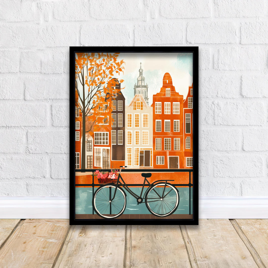 Amsterdam Minimalist Travel Poster Print Netherlands Wall Art City Canal Houses Gift for Europe Lovers and Fans of Scenic Dutch Architecture