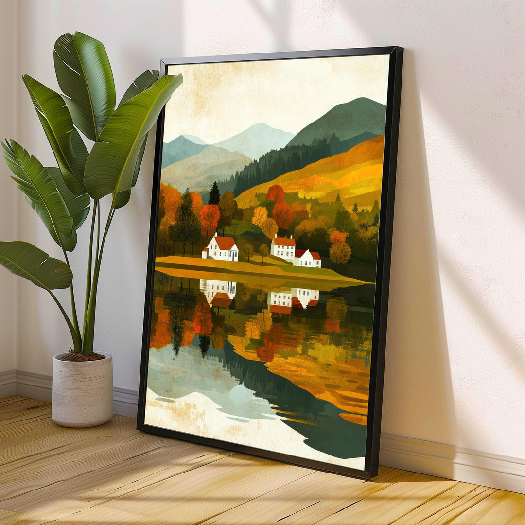 Grasmere Lake District Minimalist Travel Poster Print England Wall Art Countryside Landscape Gift for UK Nature Lovers and Fans of Scenic
