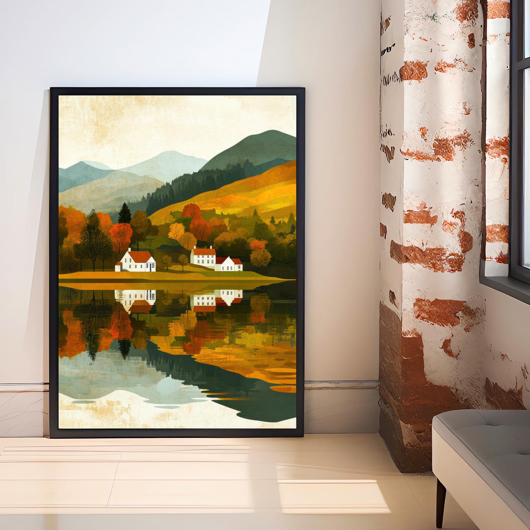 Grasmere Lake District Minimalist Travel Poster Print England Wall Art Countryside Landscape Gift for UK Nature Lovers and Fans of Scenic