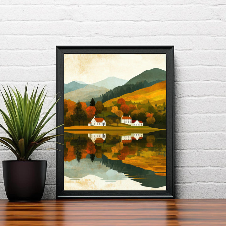 Grasmere Lake District Minimalist Travel Poster Print England Wall Art Countryside Landscape Gift for UK Nature Lovers and Fans of Scenic