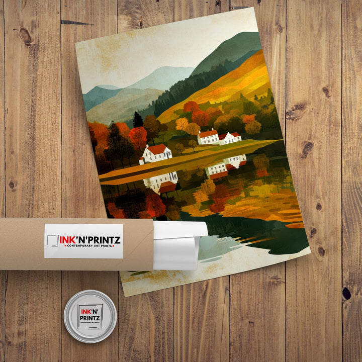 Grasmere Lake District Minimalist Travel Poster Print England Wall Art Countryside Landscape Gift for UK Nature Lovers and Fans of Scenic