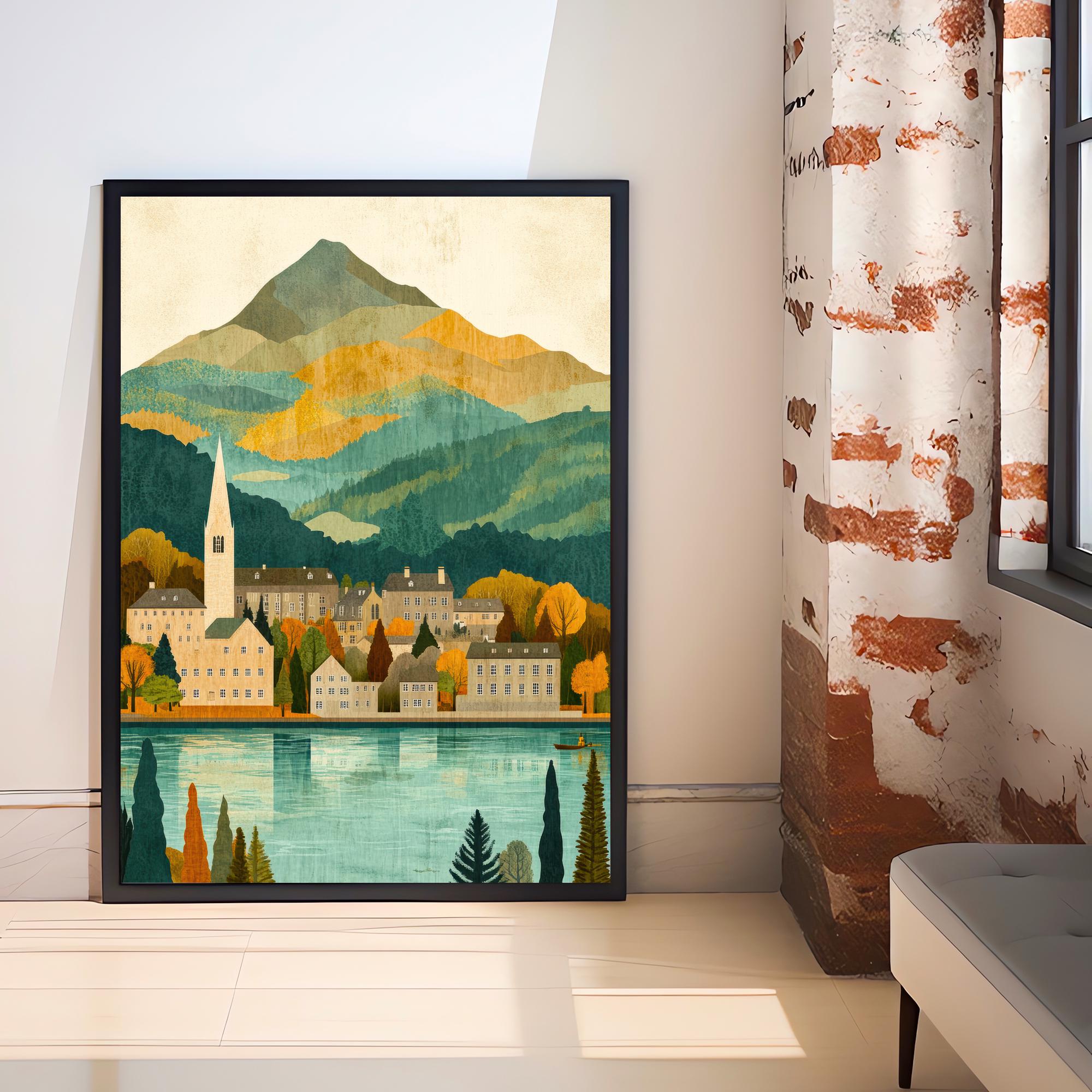 Keswick Lake District Minimalist Travel Poster Print England Wall Art Countryside Landscape Gift for UK Nature Lovers and Fans of Scenic