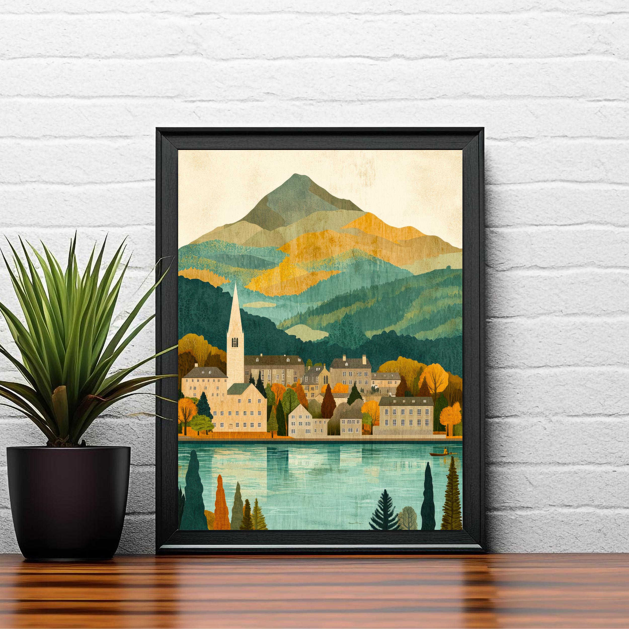 Keswick Lake District Minimalist Travel Poster Print England Wall Art Countryside Landscape Gift for UK Nature Lovers and Fans of Scenic