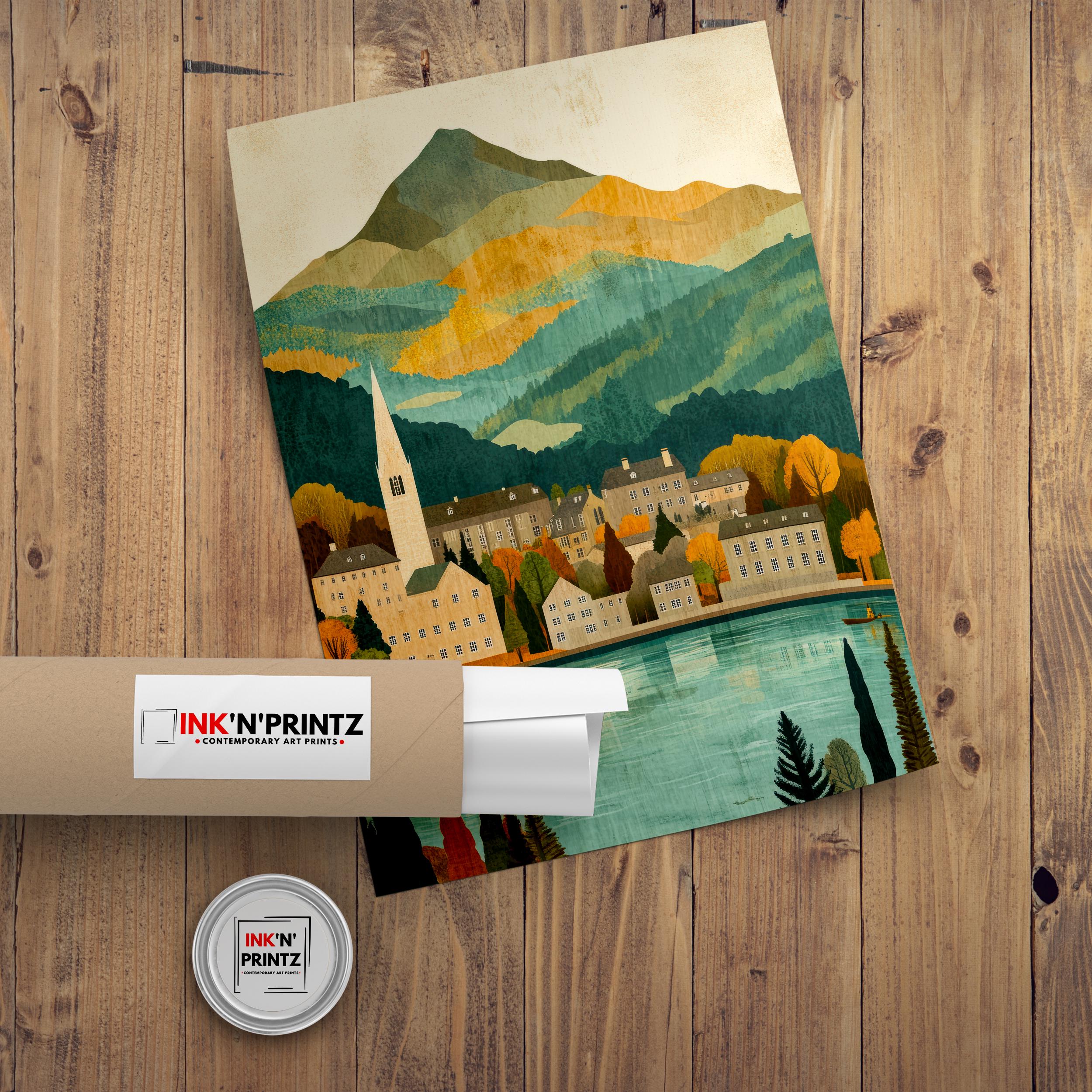 Keswick Lake District Minimalist Travel Poster Print England Wall Art Countryside Landscape Gift for UK Nature Lovers and Fans of Scenic