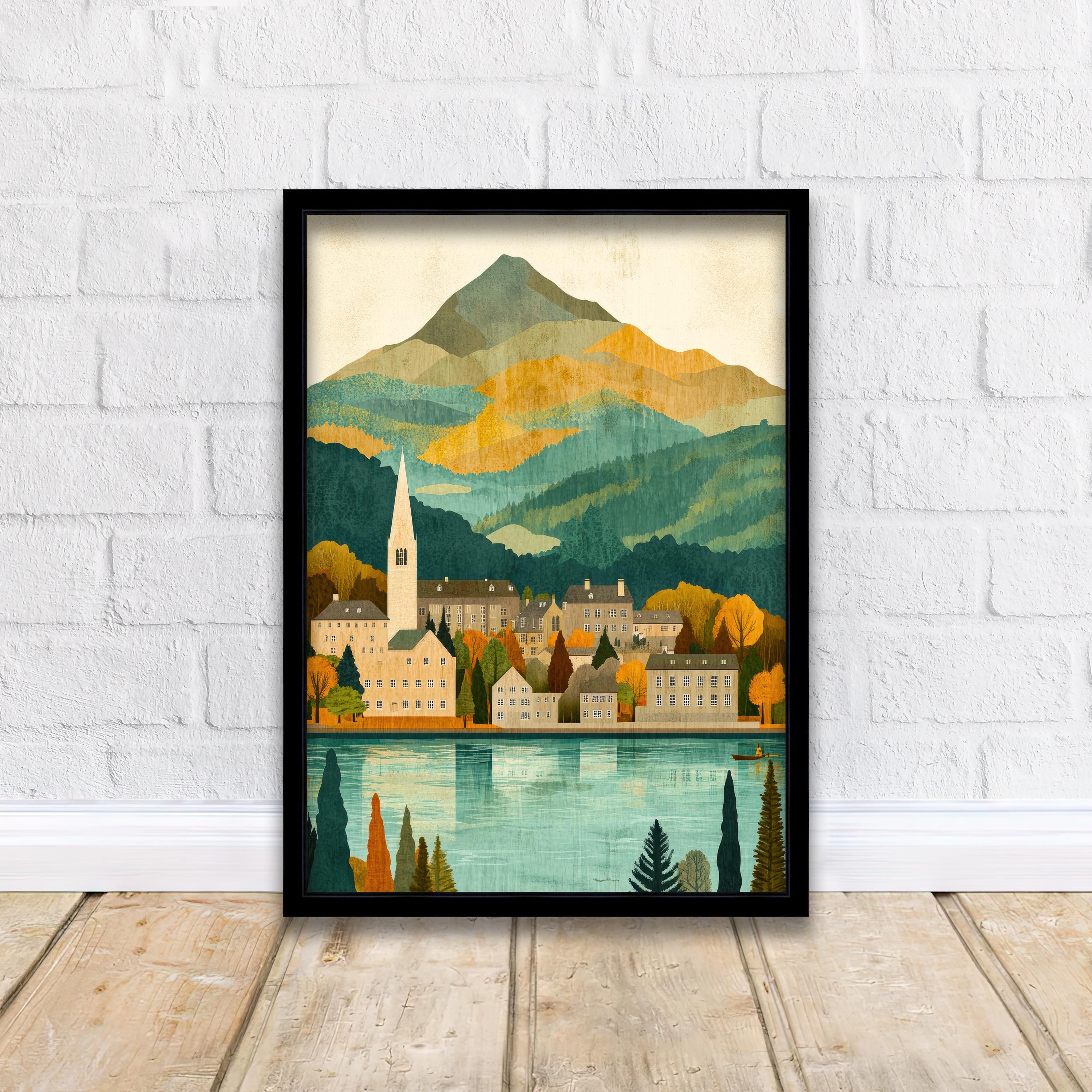 Keswick Lake District Minimalist Travel Poster Print England Wall Art Countryside Landscape Gift for UK Nature Lovers and Fans of Scenic