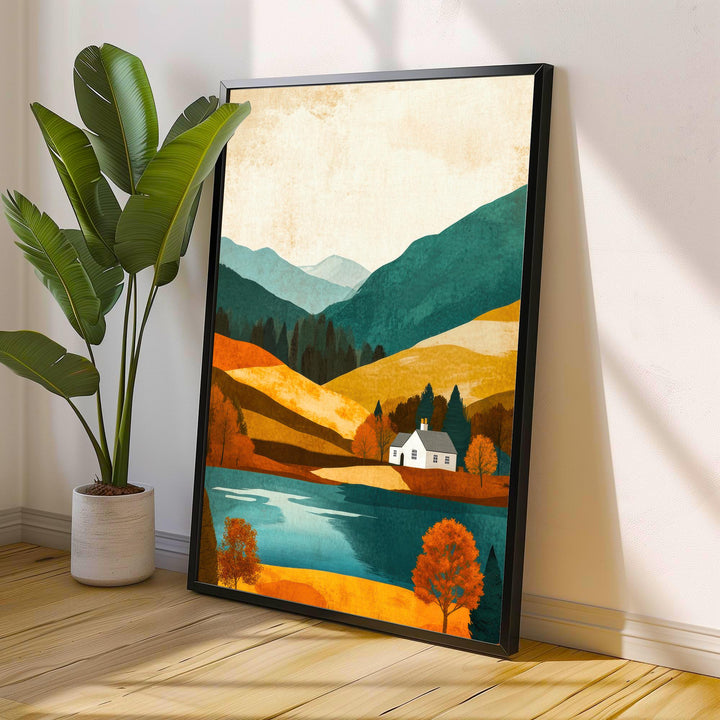 Lake District Minimalist Travel Poster Print England Wall Art Countryside Landscape Gift for UK Nature Lovers and Fans of Scenic Cumbrian