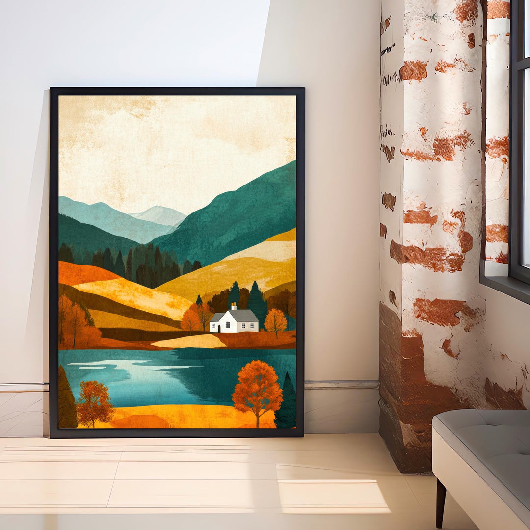 Lake District Minimalist Travel Poster Print England Wall Art Countryside Landscape Gift for UK Nature Lovers and Fans of Scenic Cumbrian