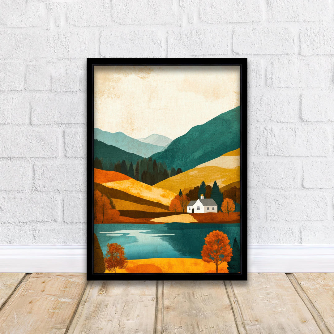 Lake District Minimalist Travel Poster Print England Wall Art Countryside Landscape Gift for UK Nature Lovers and Fans of Scenic Cumbrian