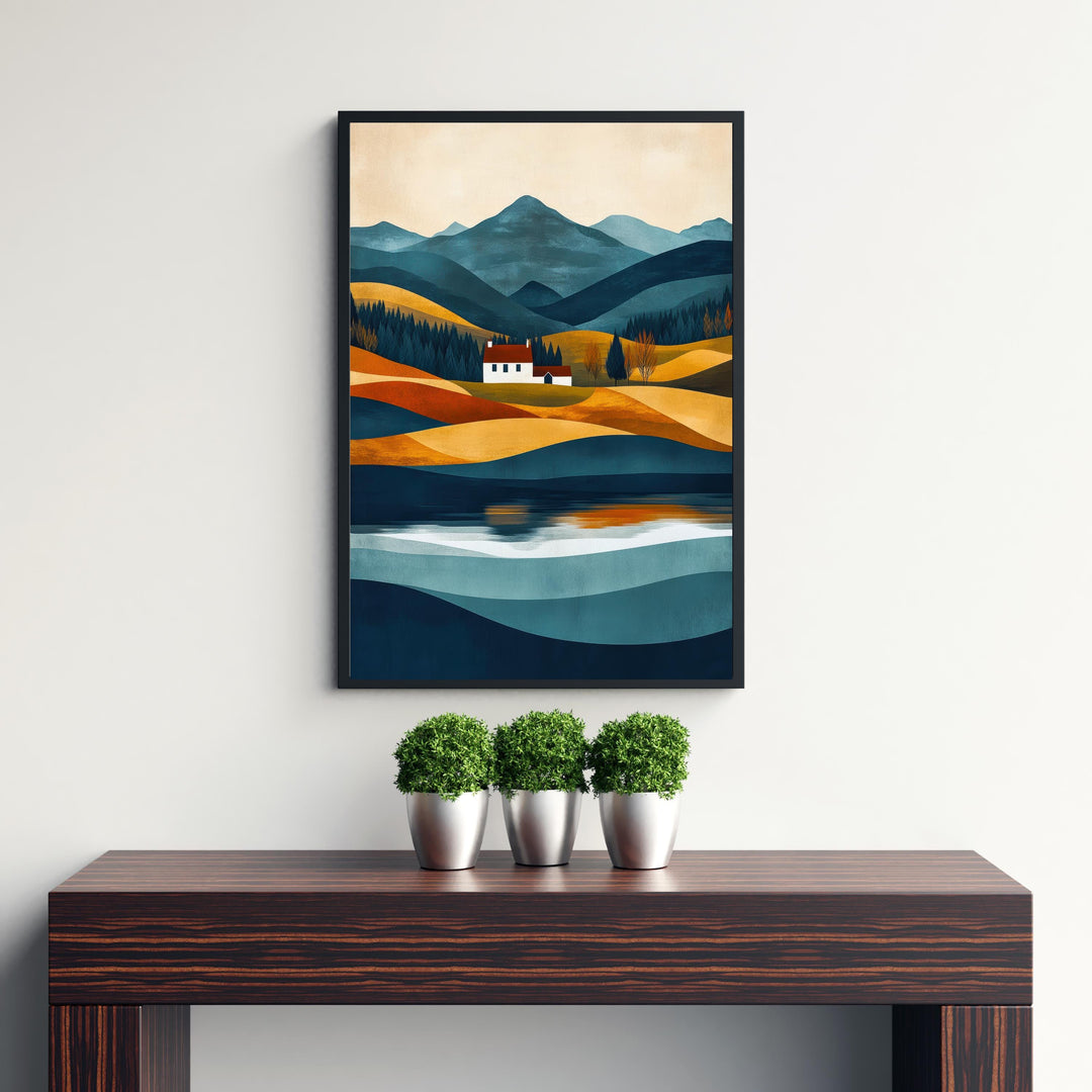 Lake District Minimalist Travel Poster Print England Wall Art Countryside Landscape Gift for UK Nature Lovers and Fans of Scenic Cumbrian