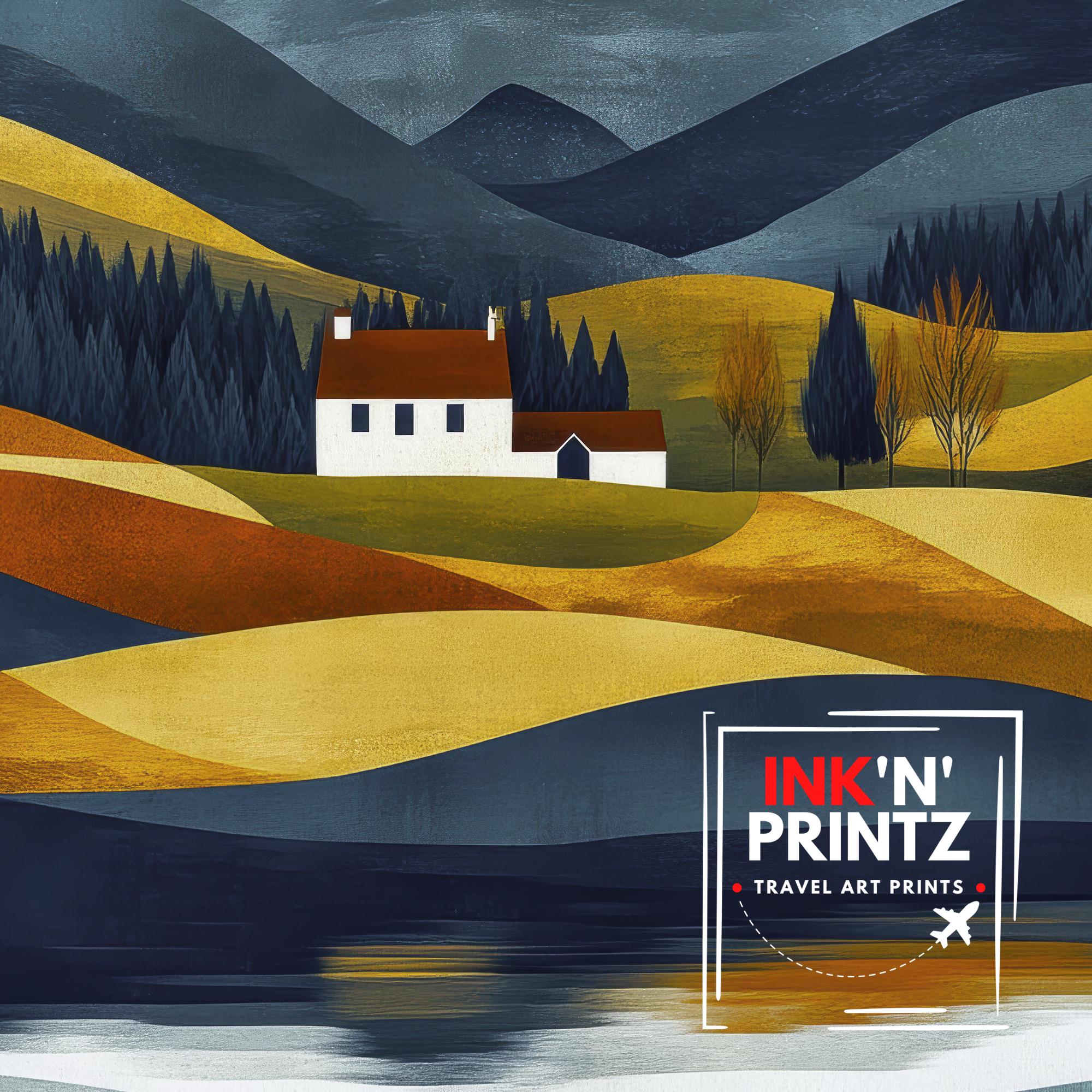 Lake District Minimalist Travel Poster Print England Wall Art Countryside Landscape Gift for UK Nature Lovers and Fans of Scenic Cumbrian