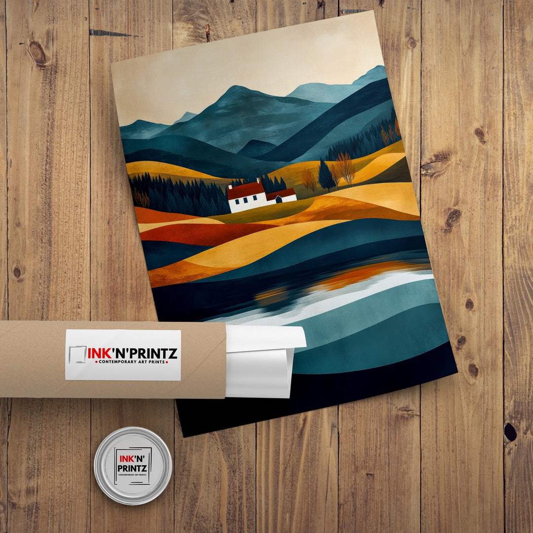 Lake District Minimalist Travel Poster Print England Wall Art Countryside Landscape Gift for UK Nature Lovers and Fans of Scenic Cumbrian