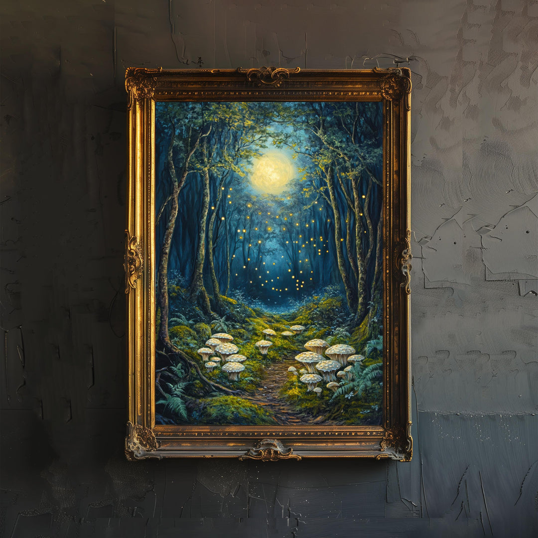 Enchanted Fairy Grove Art Print Mystical Woodland Wall Art Vintage Fantasy Poster for Living Room Bedroom or Gallery Wall Whimsical Nature
