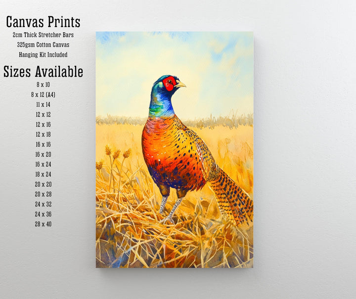 Pheasant Watercolor Print Game Bird Wall Art Rustic Country Decor Wildlife Painting