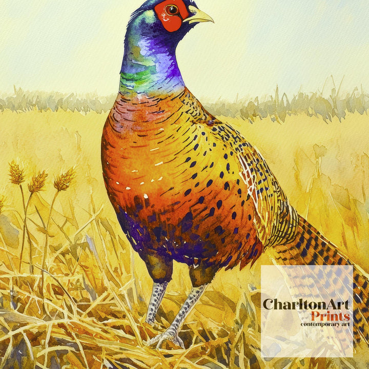 Pheasant Watercolor Print Game Bird Wall Art Rustic Country Decor Wildlife Painting