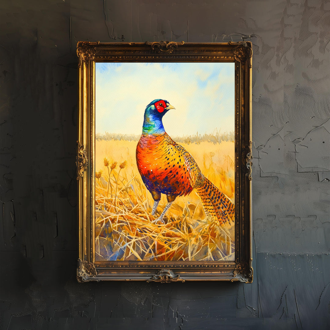 Pheasant Watercolor Print Game Bird Wall Art Rustic Country Decor Wildlife Painting