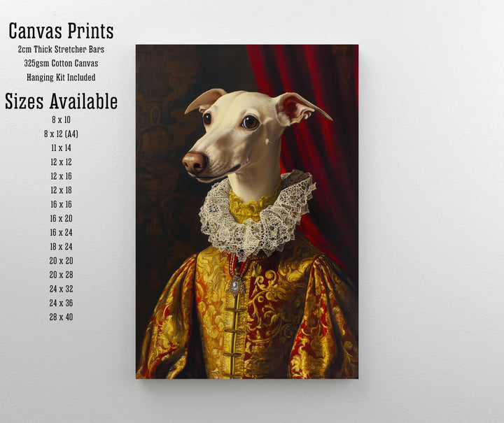 Renaissance Animal Whippet Portrait Victorian Art Dog in Suit Dark Academia Vintage Wall Art Rustic Decor Classical Painting Regal Pet Art