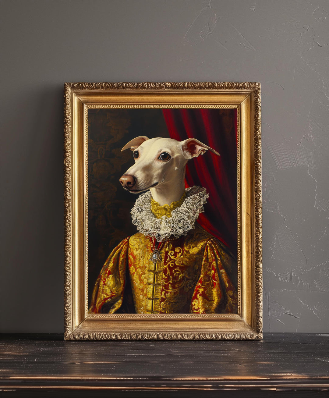 Renaissance Animal Whippet Portrait Victorian Art Dog in Suit Dark Academia Vintage Wall Art Rustic Decor Classical Painting Regal Pet Art