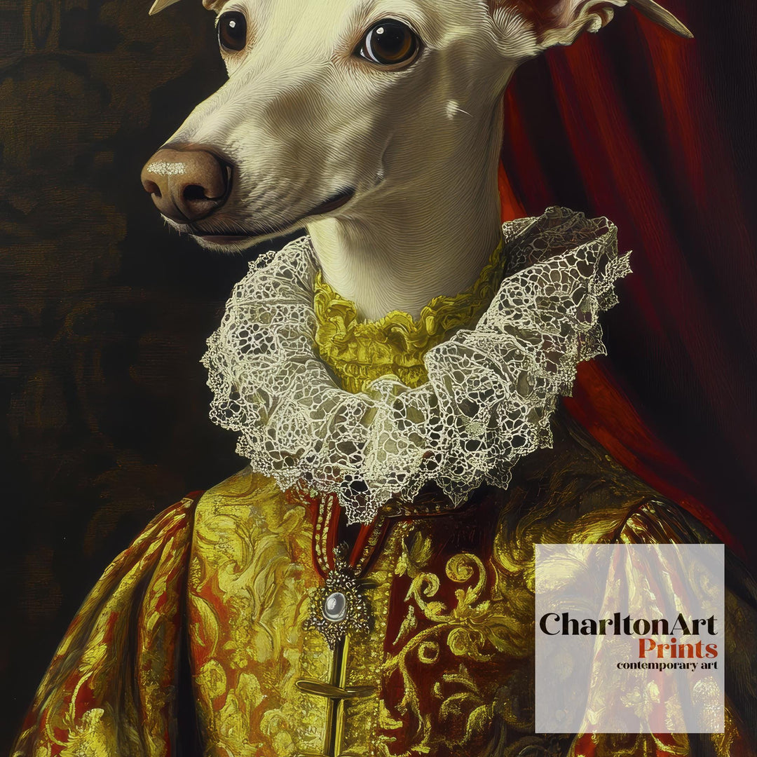 Renaissance Animal Whippet Portrait Victorian Art Dog in Suit Dark Academia Vintage Wall Art Rustic Decor Classical Painting Regal Pet Art