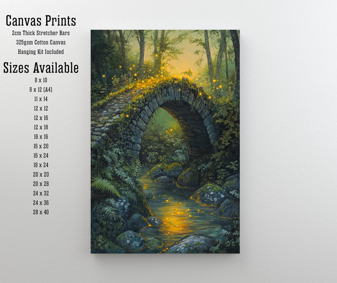 Fairycore Moss Stone Bridge Poster Cottagecore Decor Dark Academia Art Enchanted Woodland Illustration Vintage Nature Wall Art Poster Print