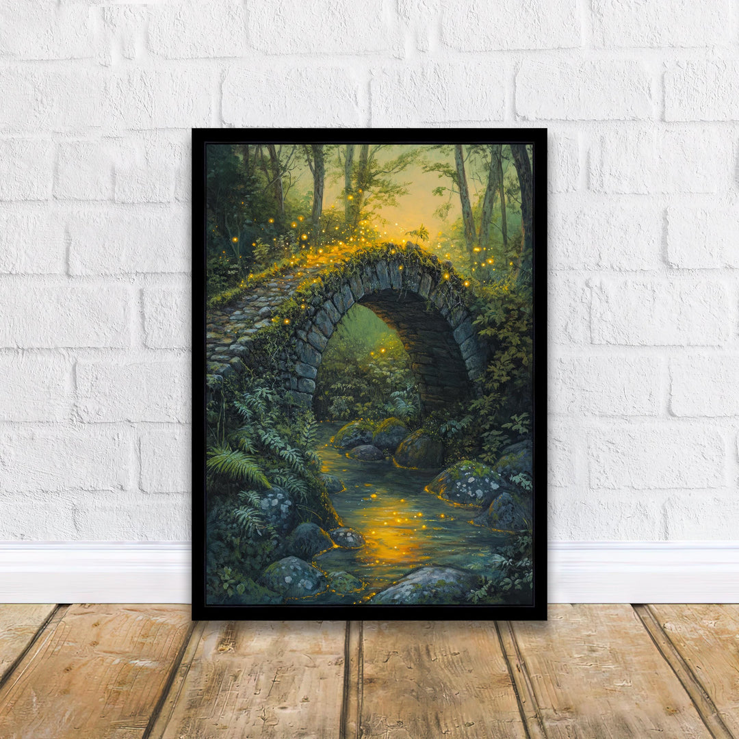 Fairycore Moss Stone Bridge Poster Cottagecore Decor Dark Academia Art Enchanted Woodland Illustration Vintage Nature Wall Art Poster Print