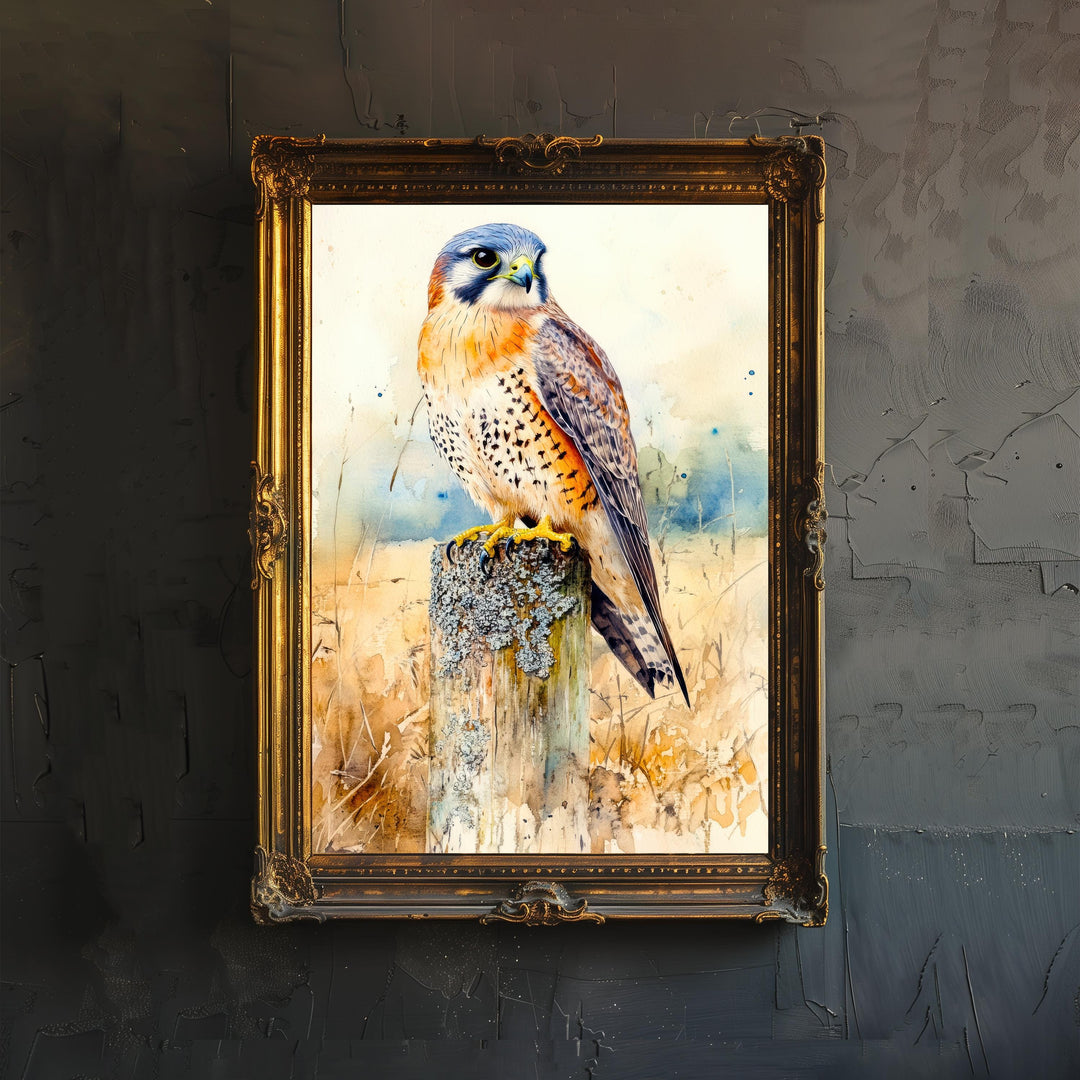 Kestrel Watercolour Painting Poster Cottagecore Decor Nature Art Vintage Wildlife Illustration Rustic Countryside Wall Art Poster Print