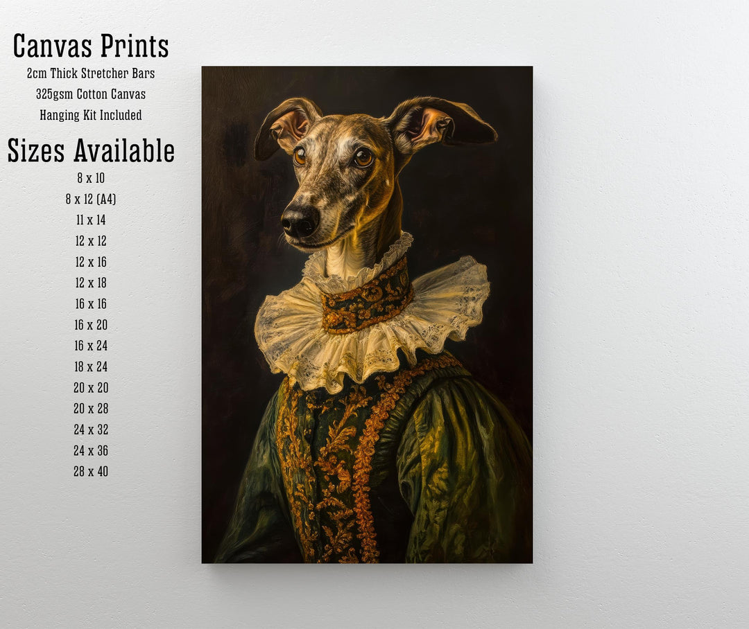 Renaissance Greyhound Portrait Victorian Art Dog in Suit Dark Academia Vintage Wall Art Rustic Decor Classical Painting Regal Pet Art