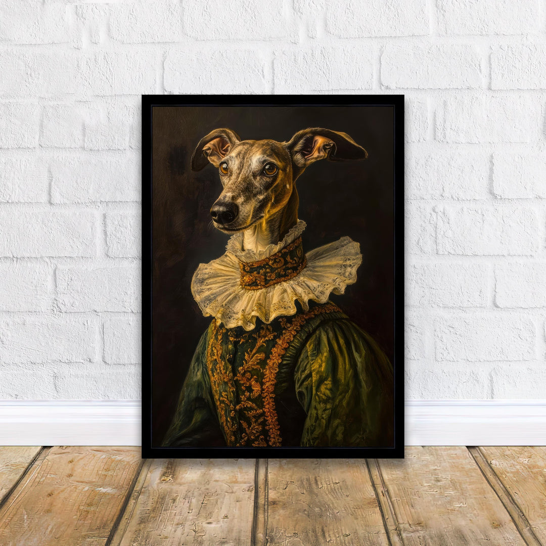 Renaissance Greyhound Portrait Victorian Art Dog in Suit Dark Academia Vintage Wall Art Rustic Decor Classical Painting Regal Pet Art