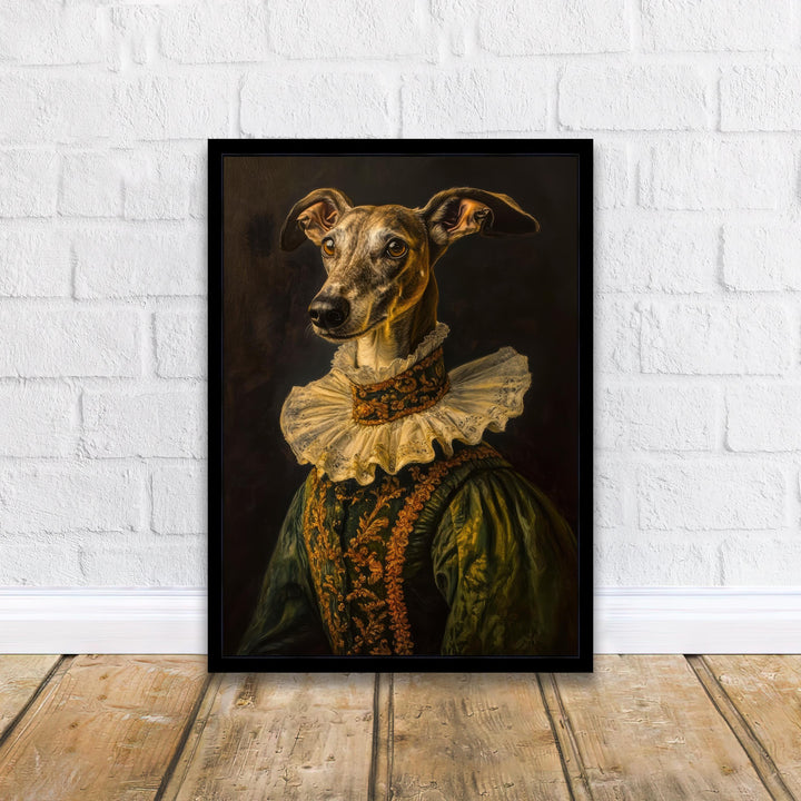 Renaissance Greyhound Portrait Victorian Art Dog in Suit Dark Academia Vintage Wall Art Rustic Decor Classical Painting Regal Pet Art