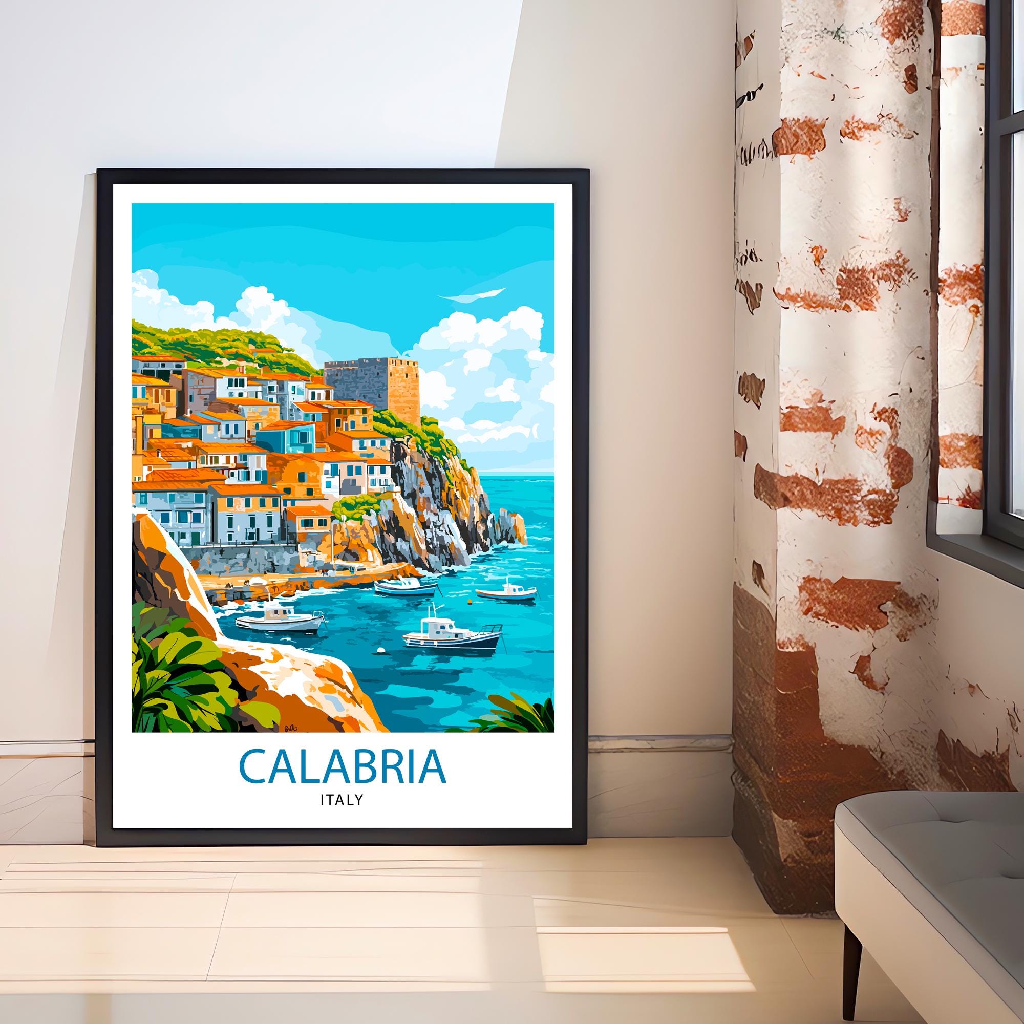 Calabria Italy Travel Poster Print Mediterranean Coastal Wall Art Landscape Gift for Europe Lovers and Fans of Scenic Southern Italian