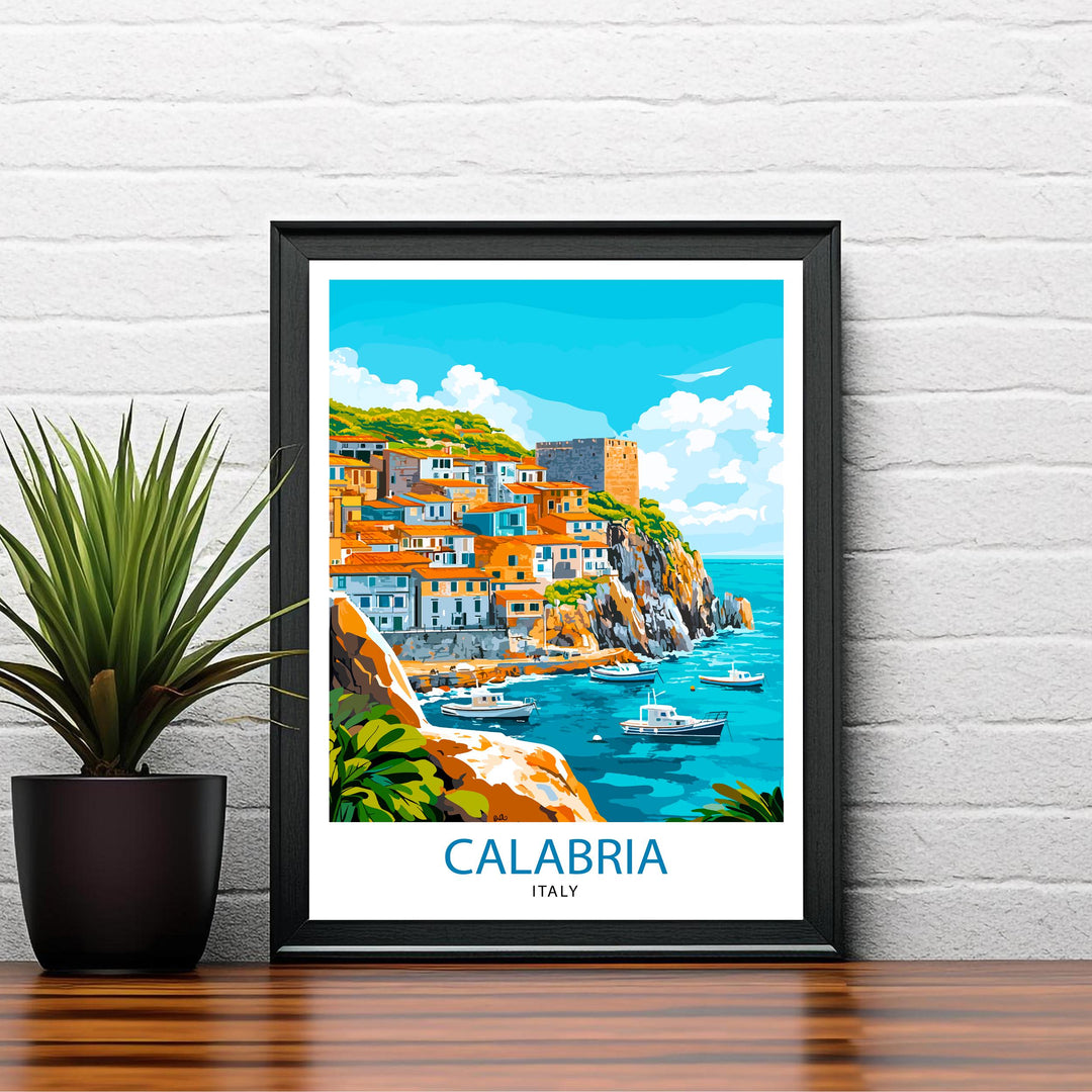 Calabria Italy Travel Poster Print Mediterranean Coastal Wall Art Landscape Gift for Europe Lovers and Fans of Scenic Southern Italian