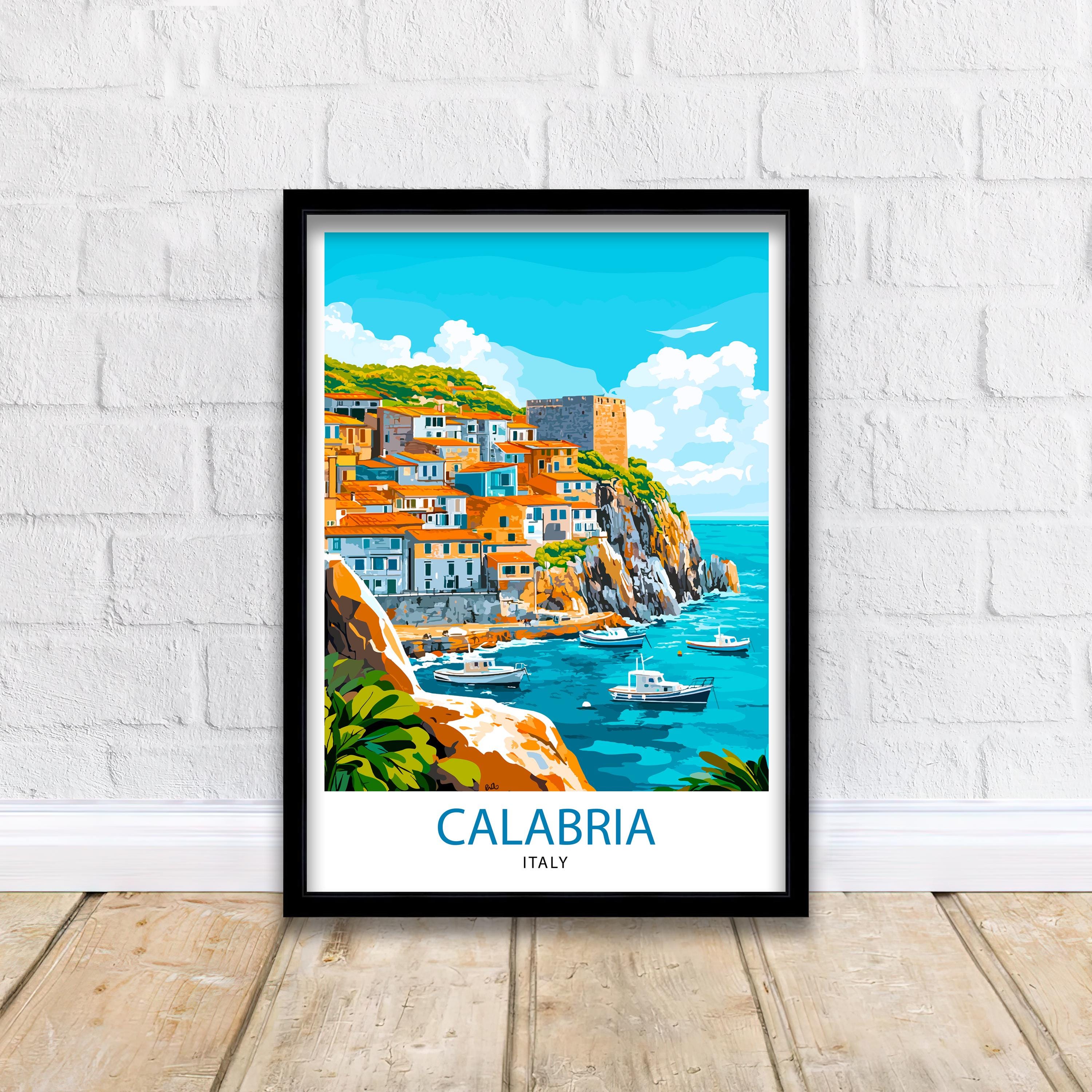 Calabria Italy Travel Poster Print Mediterranean Coastal Wall Art Landscape Gift for Europe Lovers and Fans of Scenic Southern Italian