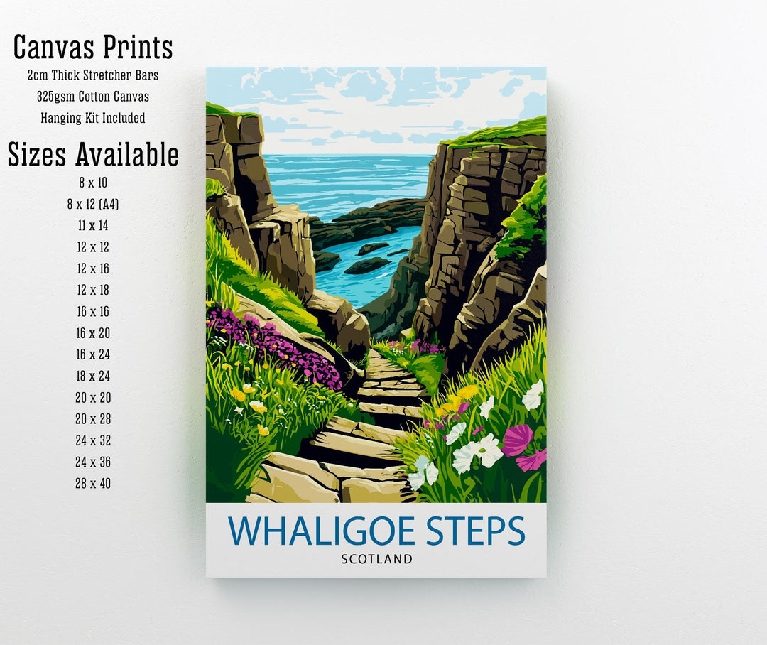 Whaligoe Steps Wick Scotland Travel Poster Print Coastal Wall Art Landscape Gift for UK Nature Lovers and Fans of Scenic Scottish