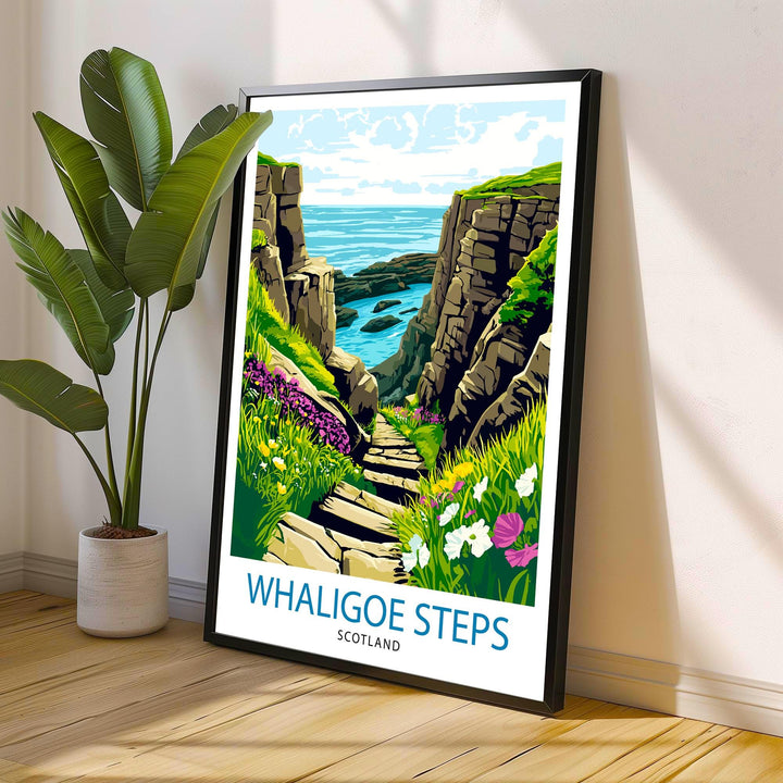 Whaligoe Steps Wick Scotland Travel Poster Print Coastal Wall Art Landscape Gift for UK Nature Lovers and Fans of Scenic Scottish
