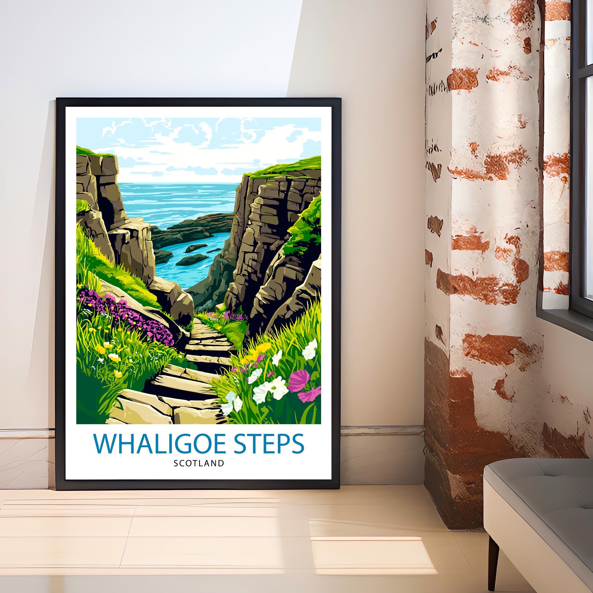 Whaligoe Steps Wick Scotland Travel Poster Print Coastal Wall Art Landscape Gift for UK Nature Lovers and Fans of Scenic Scottish