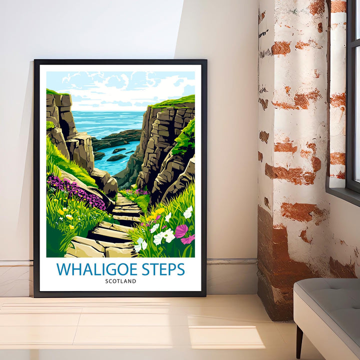 Whaligoe Steps Wick Scotland Travel Poster Print Coastal Wall Art Landscape Gift for UK Nature Lovers and Fans of Scenic Scottish