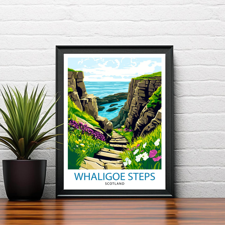 Whaligoe Steps Wick Scotland Travel Poster Print Coastal Wall Art Landscape Gift for UK Nature Lovers and Fans of Scenic Scottish