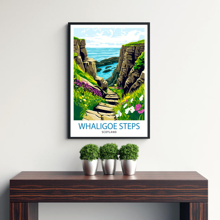 Whaligoe Steps Wick Scotland Travel Poster Print Coastal Wall Art Landscape Gift for UK Nature Lovers and Fans of Scenic Scottish