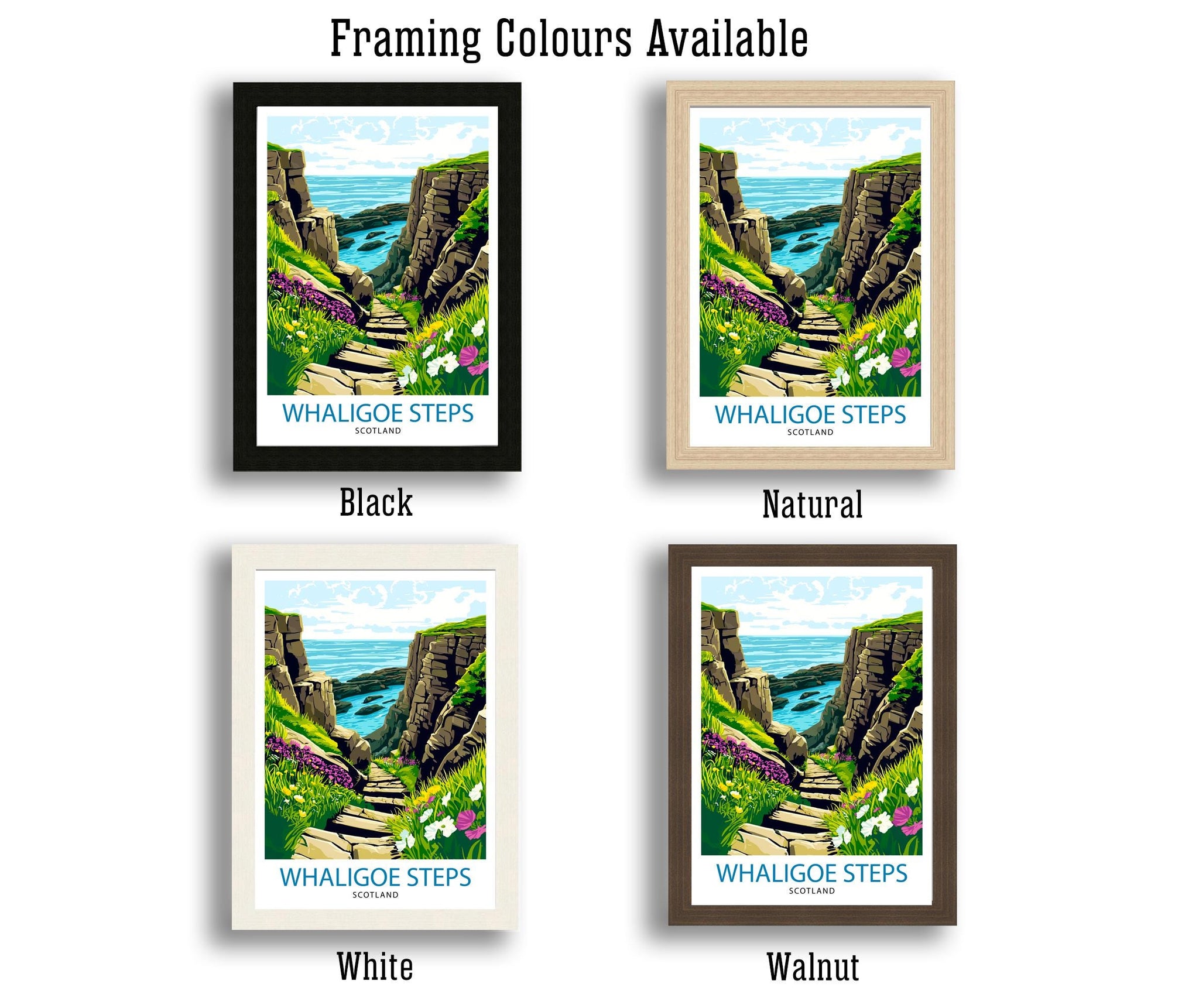 Whaligoe Steps Wick Scotland Travel Poster Print Coastal Wall Art Landscape Gift for UK Nature Lovers and Fans of Scenic Scottish