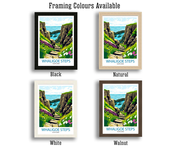 Whaligoe Steps Wick Scotland Travel Poster Print Coastal Wall Art Landscape Gift for UK Nature Lovers and Fans of Scenic Scottish