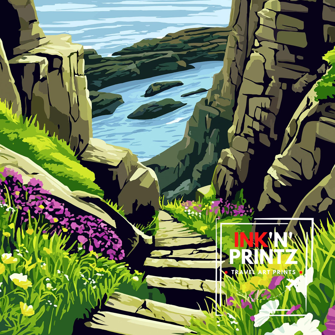 Whaligoe Steps Wick Scotland Travel Poster Print Coastal Wall Art Landscape Gift for UK Nature Lovers and Fans of Scenic Scottish
