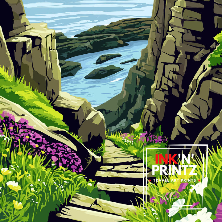 Whaligoe Steps Wick Scotland Travel Poster Print Coastal Wall Art Landscape Gift for UK Nature Lovers and Fans of Scenic Scottish