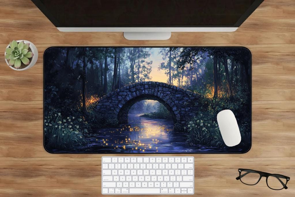 Fairycore Enchanted Bridge Desk Mat Extended Mouse Pad Non Slip Stitched Edges Aesthetic Desk Setup Gift UK