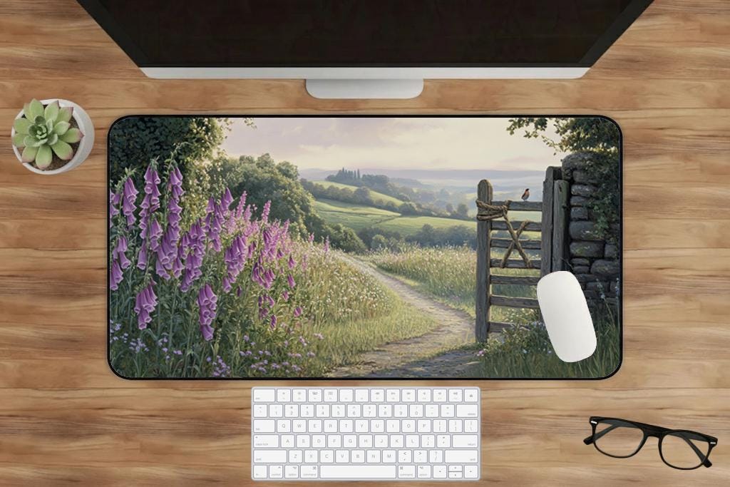 Cottagecore Weathered Wooden Gate Desk Mat Extended Mouse Pad Non Slip Stitched Edges Nature Desk Setup Gift