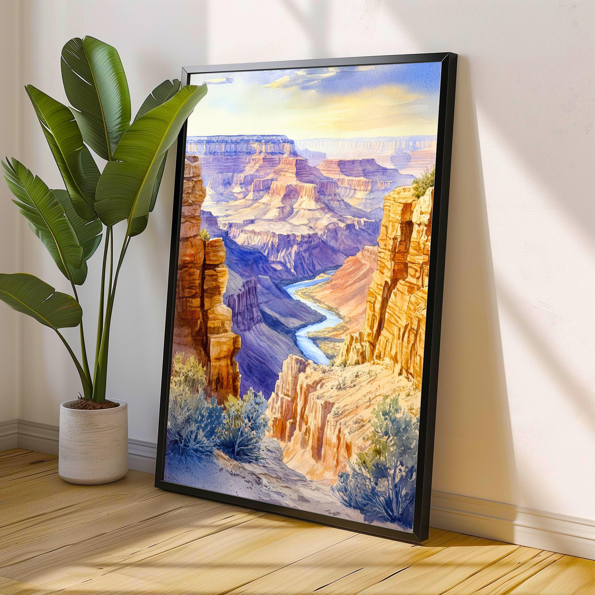 Grand Canyon Watercolor Painting Poster Arizona USA Wall Art National Park Landscape Print Gift for American Travel Lovers