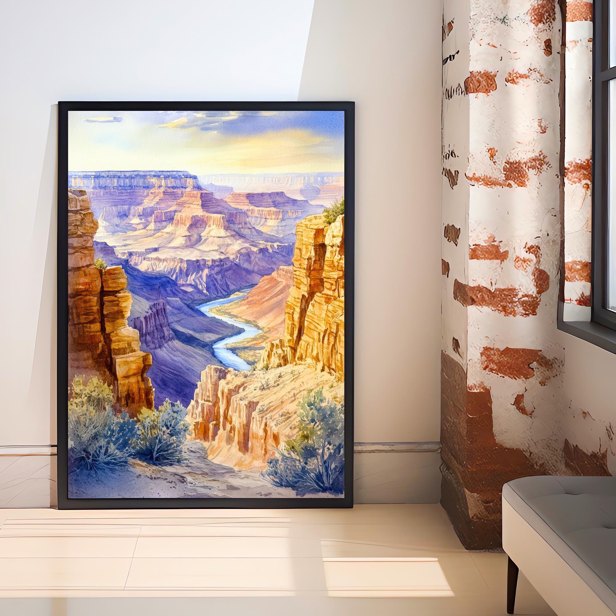Grand Canyon Watercolor Painting Poster Arizona USA Wall Art National Park Landscape Print Gift for American Travel Lovers